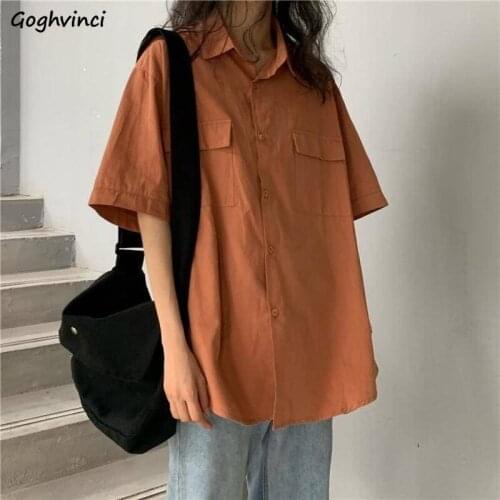 Shirts Women Pocket Button Fly Short Sleeve Retro Shirt Womens Summer BF Chic Vintage Designer Plain Ins Trendy Tops Leisure New