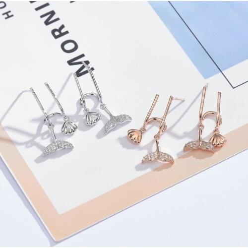 S925 Sterling Silver Ornament Exaggerated All-match Ear Stud with Elegant Fishtail Set Rhinestone Earrings for Female Gifts