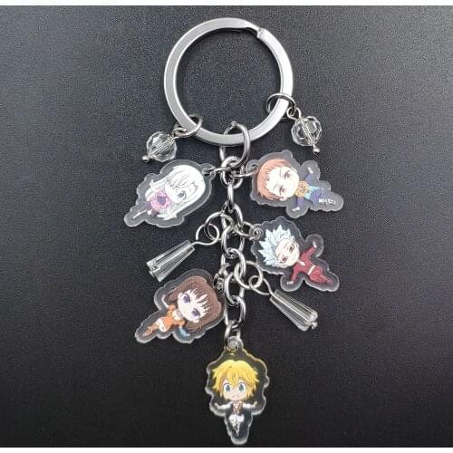 The Seven Deadly Sins Cute Handmade Acrylic Anime Key Ring Cartoon Keychain Flash Beads Schoolbag Purse Decoration Gift