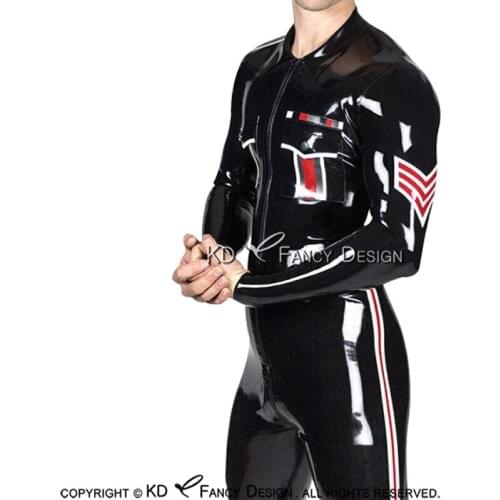 Sexy Military Latex Catsuit With Pockets Front To Back Crotch Zippers Rubber Body Suit Bodysuit Zentai Overall LTY-0263