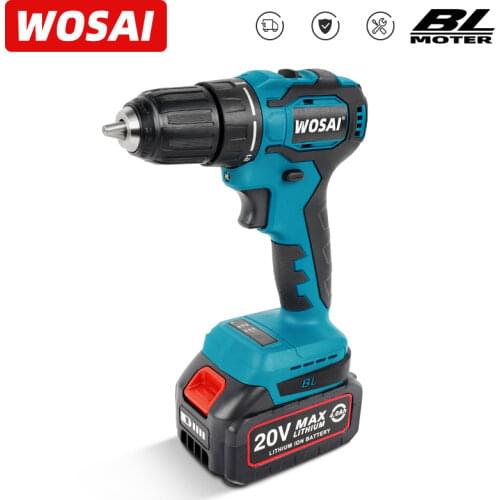 WOSAI 20V Brushless Electric Drill 21+1 Torque 50NM Cordless Screwdriver Li-ion Battery Electric Power Screwdriver Drill