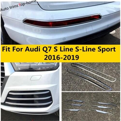 Yimaautotrims Front & Rear Fog Lights Lamp Frame Cover Trim Fit For Audi Q7 S Line Sport 2016 - 2019 Chromium Styling