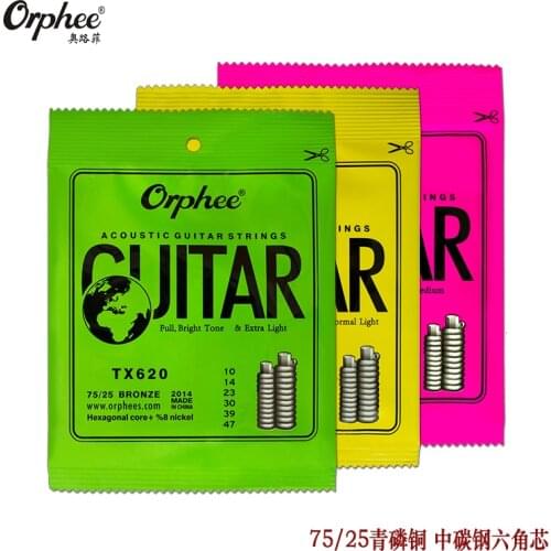 3 Sets of Orphee TX620/630/640 Acoustic Guitar Strings Hexagonal Core+8% Nickel+75/25 Phosphor Bronze Wound 1st-6th Strings