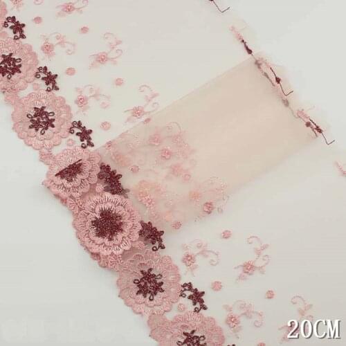 50Yards Pink Purple Lace Fabric Trim One Edge Embroidered Flowers Tulle Mesh Clothes Accessories Curtains Sofa Sewing 20cm Wide