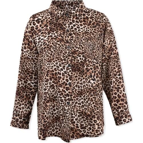 Vintage Leopard Long Sleeve Chiffon Blouse Shirt For Women Clothes Spring Autumn Loose Streetwear Casual Tops Blusas Female