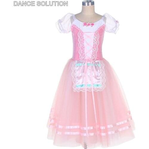 Top Quality Adult Girls Puff Sleeves Ballet Dancing Tutu Dress Velvet Bodice Long Tutus Performance Costumes for Female 21001