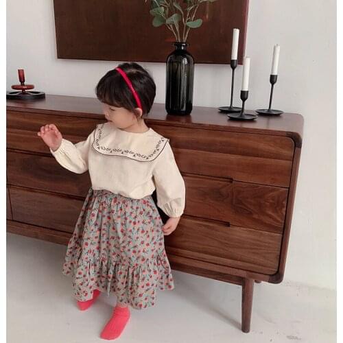 2021 Spring New Baby Girls Blouse Children Kids Long Sleeve Shirt Girl Large Lapel Shirt Fashion Spring Girls Tops