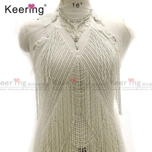 Large Size Hand-made crystals Rhinestone tassel panel For Wedding Dress WDP-081