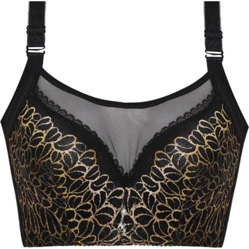 Women Sexy Satin Lace Bra Ladies Deep V Push Up Bra Back Closure Adjustment Plus Size Support Brassiere Floral Breast Underwear