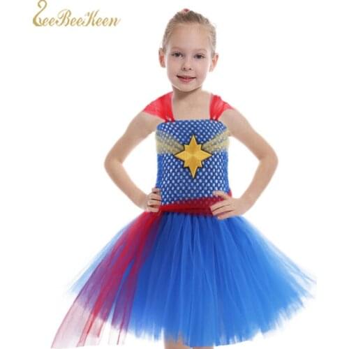 2019 Kids Captain Woman Costume Cool Girls Tutu Dress Supergirl Baby Party Dress For 1-12Years children Movie Cosplay Costume