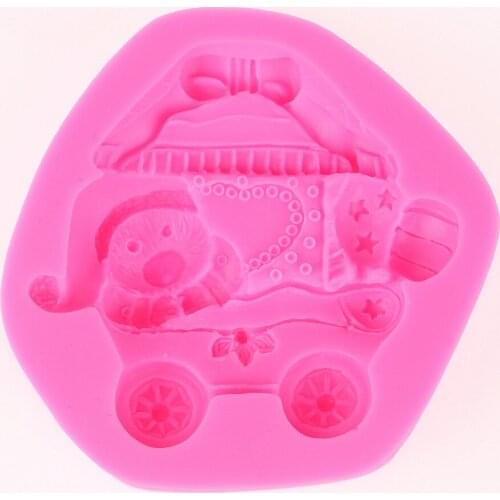 DIY Baby Bear in Stroller soap mould chocolate cake decorating tools DIY baking fondant silicone mold F0432