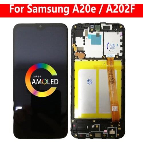 For Samsung Galaxy A20e 2019 LCD A202F Display With Frame A202 SM-A202F/DS Screen Touch Digitizer Assembly Super AMOLED Parts