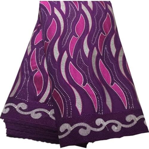Purple African 100% Cotton Lace Fabric Latest Voile Lace In Switzerland With Stones For Women Dress Party (5yards/pc) YPL11554