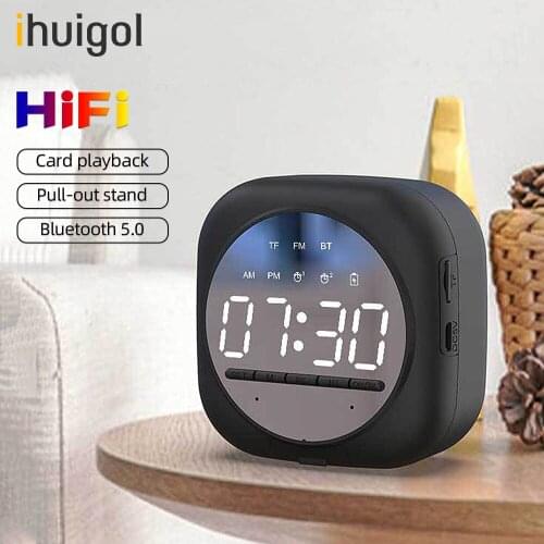 Ihuigol Portable Speaker LED Mirror Digital Bluetooth Speakers Snooze Alarm Clock Outdoor Bass HIFI TF FM Radio Hand-free Call