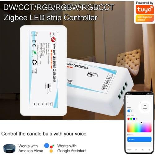 TUYA Zigbee 3.0 Smart Led Strip Controller 12V 24V 15A RGBW RGBWW RGB+CCT RGB CCT Dimmer Controller For Alexa Echo Voice Control