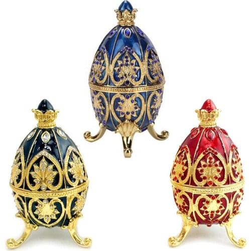 Easter Egg Metal Box Ornament Diamante Egg Ornament Exquisite Craft Egg Jewelry Vintage StyleTrinket Box home decor accessories