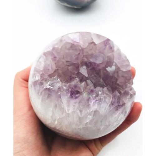 MOKAGY Brazil Amethyst Geode Agate Spheres Open Smiling Crystal Ball for Home Decoration 70mm-80mm 1pc