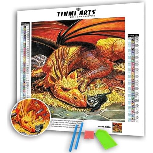 5D DIY Poured Glue Diamond Painting Kits Scalloped Edge Full Round Animals Dragon and Black Cat Mosaic Landscape Decoration Home