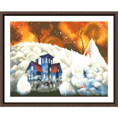 Sleeping cat in the cloud cross embroidery kit cartoon pattern design 18ct 14ct 11ct unprint canvas Cross-stitch DIY needlework