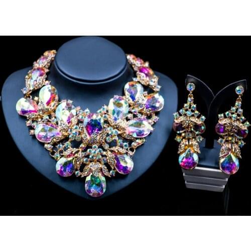 Lan palace parure bijoux femme jewellery set gold color dubai necklace and earrings for wedding six colors free shipping