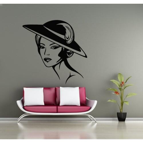 Beauty Salon Applicable Wall Decal Beautiful Woman Hat Makeup Styling Silhouette Wall Stickers Vinyl Art Mural Girls Room SYY564
