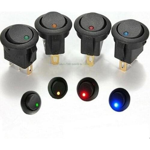 Universal New 4Pcs Red Green Blue Yellow 12V LED Dot Light Car Boat Round Rocker ON/OFF SPST Switch 3 Pins With LED Indicator