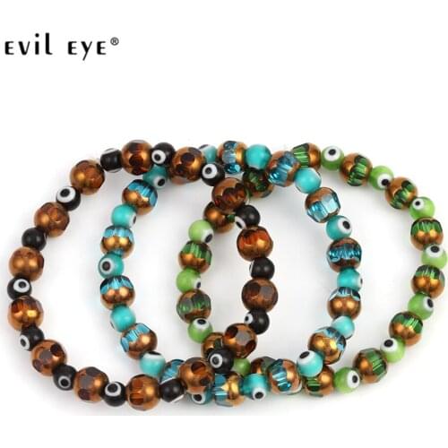 EVIL EYE Charm Bracelet Plastic Glass Beads 8mm 6mm Blue Evil Eye Beaded Bracelet 2019 Fashion Jewelry Gift for Women Men EY6245