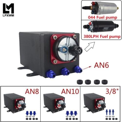 Single Fuel Pump Surge Tank Oil Catch Can Compatible with 044 Fuel Pump or 380 LPH Black PQY Fuel Pump With Different Fittings