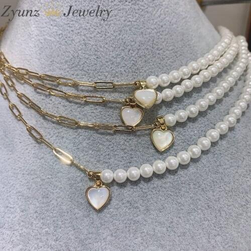 5PCS, Fashion Handmade Diy Jewelry Small Love Heart Charms Necklace Women Mother of Pearl Shell Girl Jewelry Wholesale