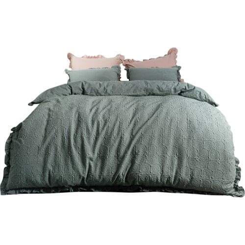 Washable Wrinkle Bedding Set Cotton 4PC Duvet Cover Bedroom Decoration Retro Style Comforter Bedding Sets Queen Home Accessories