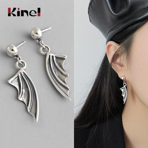 Kinel Authentic 925 Sterling Silver Vintage Wings Earrings for Women Punk Party Silver Earrings Fine Jewelry Free Delivery