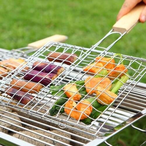 Grilled Fish Stainless Steel Folder Outdoor Barbecue Mesh BBQ Clip Barbecue Net Convient