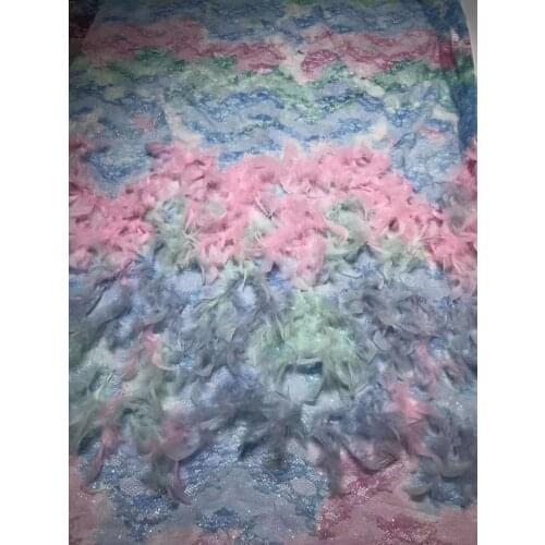 5yards/pc) Gorgeous embroidered feathers appliqued African net lace high grade French lace fabric for charming dress FXZ023