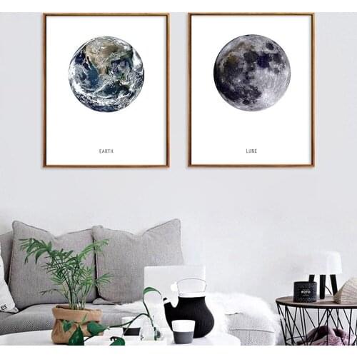 Modern Minimalist Nordic Style Living Room Decorative Painting EARTH LUNE Planet Wall Art Posters Hanging Pictures Home Decor