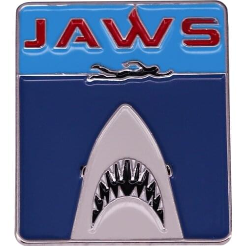 Steven Spielbergs Jaws Movie Poster Pin Midnight Swim Badge The final showdown between man and shark