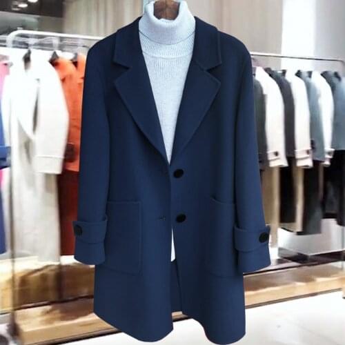 High end quality Wool Coat Women Autumn Winter Long sleeve Loose Wool Jacket Lapel Plus size 6xl outwear woman