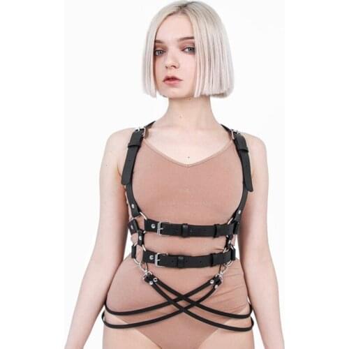 Women Sexy Punk Harajuku Bondage Cage Bra PU Leather Chest Harness Girdle Corset Belt Strap Erotic Sexy costumes Fetish Lingerie