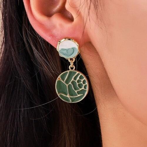 Find Me New Summer Simple Geometric Green Dripping Oil Earrings For Women Fashion Party Jewelry Accessories