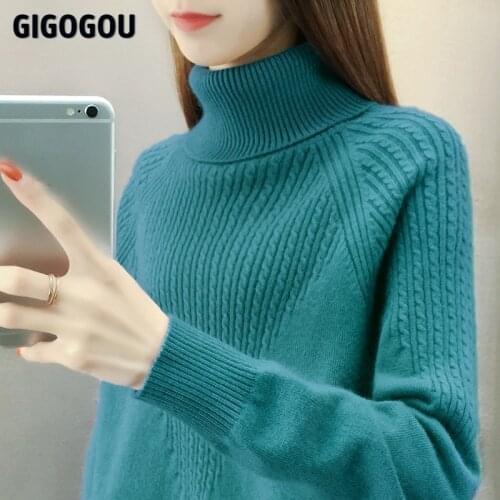 GIGOGOU Long Sleeve Women Turtleneck Sweater Autumn Winter Thick Warm Oversized sweater Knitted Jumper Top Pull Oversize Femme