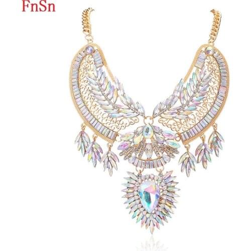 FnSn New 2017 Hot Summer Necklace Crystal Plant Choker Women Zinc Alloy Crystal Women Gift Fashion Plant Jewelry Collier N122