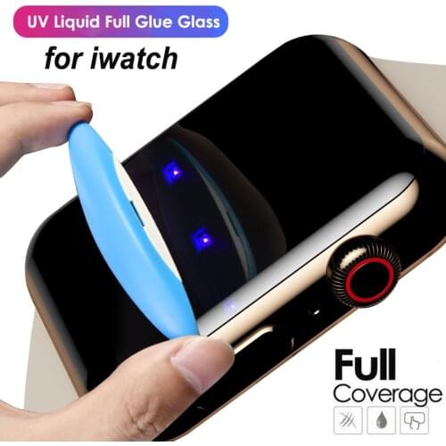 UV liquid glue Curved Edge Tempered Glass for Apple Watch Series 3 2 38 42 Screen Protector film for iWatch 4/5 S 6 SE 40 44 MM
