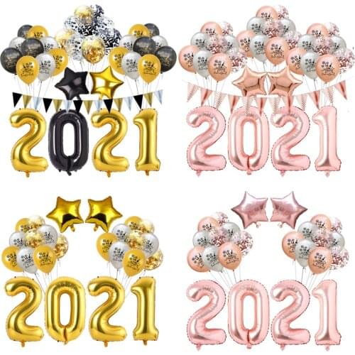 1set 32 Inch 2021 Happy New Year Balloons Banner Set Christmas Latex Foil Confetti Balloon New Year Home Party Decor Supply