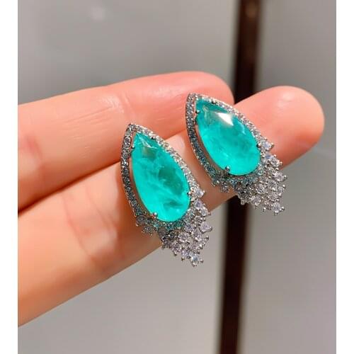 2021 Luxury Water Drop Cutting Paraiba Tourmaline Gemstone Earring For Women Anniversary Fashion Jewelry