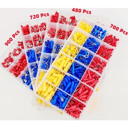 480/700/720/900pcs various crimp terminal insulated cable connectors, U shovel ring fork cold press terminal kit, auto parts rv