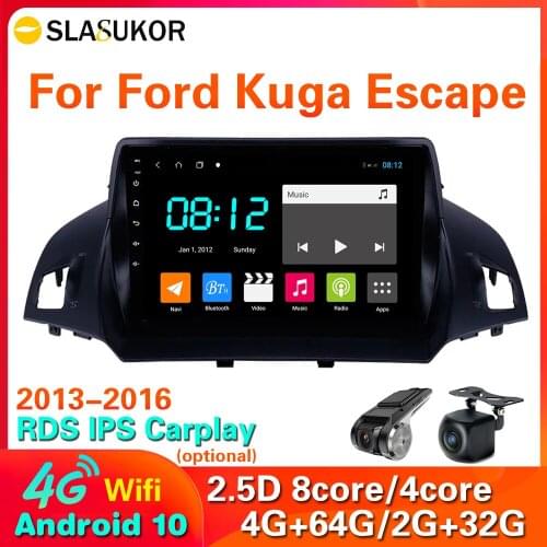 4G LTE 64 Rom Wifi Android 10 DSP For Ford Kuga Escape 2013 2014 2016 Car Radio Multimedia Video Player Navigation GPS 2 din dvd
