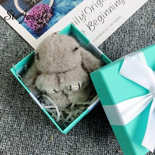 Kawaii Mini Keychain For Real Mink Fur Keyrings Crystal Feet Fluffy Car Trinket Ornaments Charm Bag Holder Accessories Chains