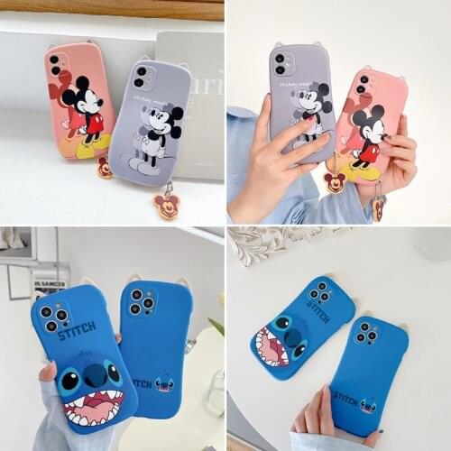 Disney Mickey Minnie Couples Phone Case for IPhone 12 Pro Max Xr Xs Max 7 8 Plus 11 Pro Max Cat Ear Small Waist Cartoon Cover