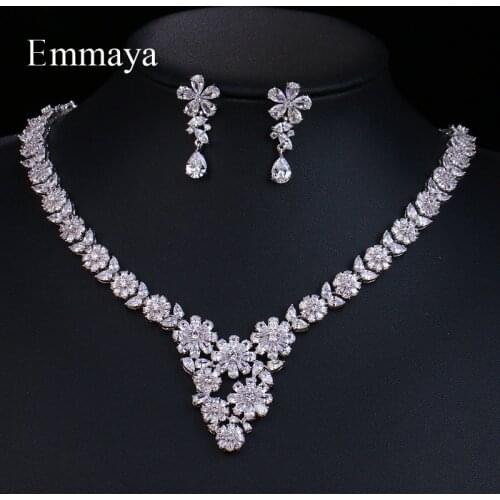 EMMAYA New Arrival AAA Cubic Zircon Elegant Jewerly Sets With Vivid Flower Silver Plated Necklaces Earrings Crystal Gift