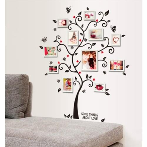 Creative PVC Happy tree Photo frame wall butterfly wall stickers home decor Bedroom living room TV backdrop stickers Paper
