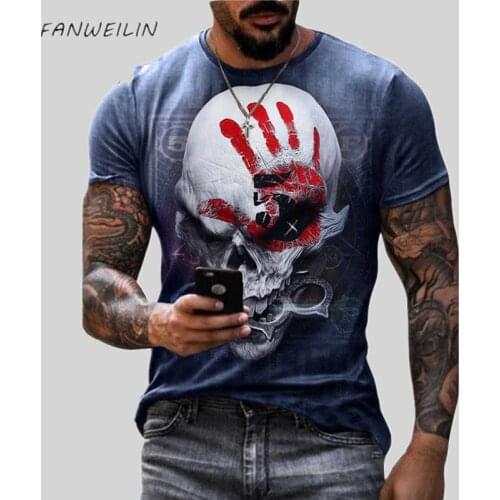 2021Summer New Mens Vintage Colorful Skull Printed O Collared T Shirts Fashion Harajuku Oversized Men Short Sleeve Tshirts Tops